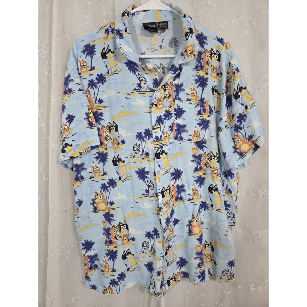 Bluey Men's Button Short Sleeve Character Hawaiian  Shirt Large